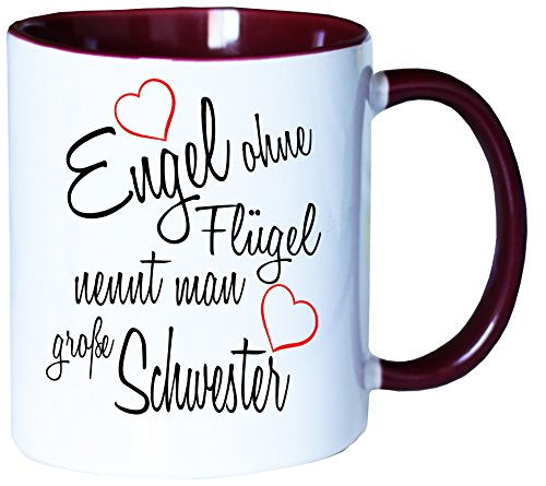 Mister Merchandise Kaffeebecher Tasse Engel ohne Flügel nennt Man große Schwester Sister Familie Family Geburt Schwanger Baby Teetasse Becher Weiß-Bordeaux von Mister Merchandise