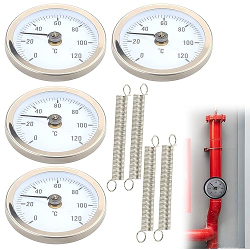 Anlegethermometer Heizungsrohr, 4 Stück Bimetall Anlegethermometer Thermometer, Industrielles Rohrthermometer, Temperaturanzeige Mit Clip-On Feder, Zeigerthermometer 0-120 °C 63 mm Rohr Thermometer von Mitening