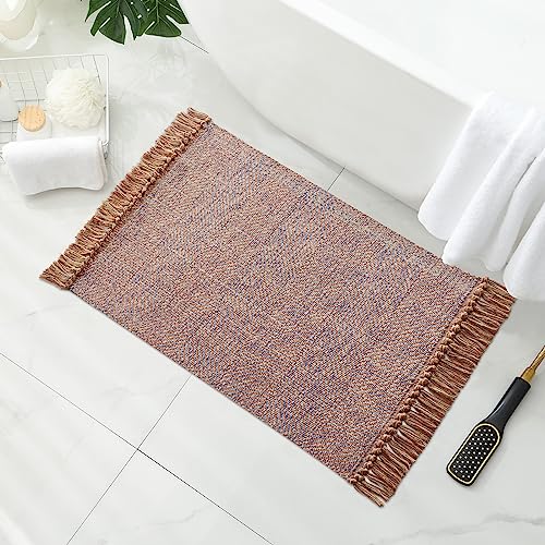 MitoVilla Kleiner Teppich für Badezimmer, 60x90 cm, Baumwolle, gewebt, Überwurf-Teppiche für Wohnzimmer, moderne böhmische waschbare Küchenteppiche, Teppiche, Flur, Lila (Terra Tan & Blau) von MitoVilla