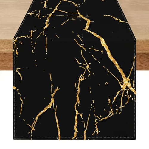 Tischläufer 200x40 Abwaschbar Leinen Tisch Läufer Modern Schwarz Gold Goldene Textur Abstrakte Tischdecke Läufer Frühlings Sommer Kunst Tischdecke für Esszimmer, Kommode, Schlafzimmer Tischläufer 200x40 Abwaschbar Leinen Tisch Läufer Modern Schwarz Gold Goldene Textur Abstrakte Tischdecke Läufer Frühlings Sommer Kunst Tischdecke für Esszimmer, Kommode, Schlafzimmer von Miuyunya