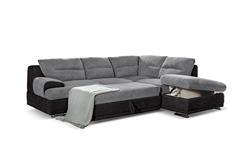 Mivano Schlafsofa Coast / Großes Ecksofa mit Schlaffunktion, Stauraum und Ottomane rechts / 264 x 88 x 217 / Materialmix: Grau/Schwarz von Mivano