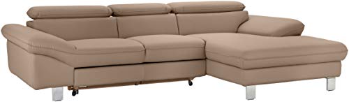 Mivano Ecksofa Driver mit Recamiere rechts, Ledercouch mit Bettfunktion und Bettkasten / Inkl. verstellbare Kopfstützen, 268 x 73 x 169, Kunstleder, Braun von Mivano