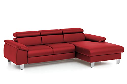 Mivano Ecksofa Micky mit Recamiere / L-Form-Sofa mit Schlaffunktion, Bettkasten und Kopfteilverstellung / 244 x 72 x 166 / Kunstleder, Rot von Mivano