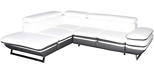 Mivano Ecksofa Prestige / L-Form-Sofa mit Ottomane / Kopfstützen und Armlehne verstellbar / 265 x 74 x 223 / Zweifarbiges Kunstleder, weiß/dunkelgrau von Mivano