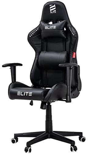 ELITE Gaming Stuhl MG200 Destiny | Ergonomischer Bürostuhl - Schreibtischstuhl - Chefsessel - Sessel - Racing Gaming-Stuhl - Gamingstuhl - Drehstuhl - Chair - Kunstleder Sportsitz (Schwarz) von ELITE