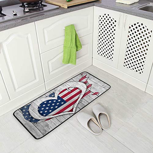 Küchenmatte Amerikanische Flagge Herz Muster rutschfeste Rückseite Fußmatte Boden Küche Teppiche Bad Läufer Matten Teppich, 99 X 50.8CM von Mnsruu