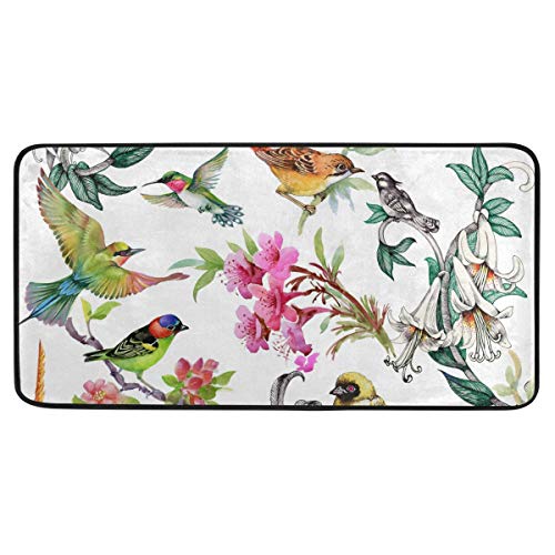 Küchenmatte Tropische Blumen Vögel Muster rutschfeste Rückseite Fußmatte Boden Küche Teppiche Bad Läufer Matten Teppich, 99 X 50.8CM von Mnsruu