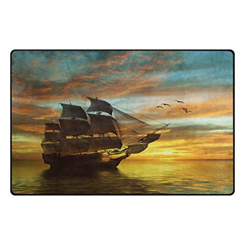 MNSRUU Fußmatte Segelboot Landschaft Sonnenuntergang Vogel Teppich Anti-Rutsch-Fußmatte Fußmatten für Kinderzimmer Wohnzimmer Schlafzimmer, Textil, Multi, 50 x 80 cm(1.7' x 2.6' ft) von Mnsruu