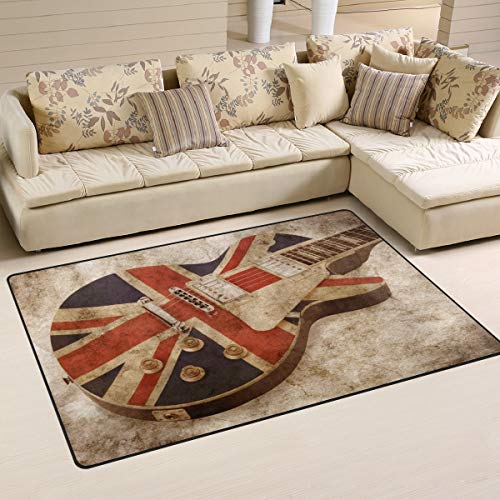 Mnsruu Grunge Guitar Union Jack Teppich rutschfeste Fußmatte Fußmatten für Wohnzimmer Schlafzimmer, Textil, multi, 50 x 80 cm(1.7' x 2.6' ft) von Mnsruu