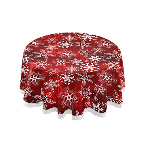 Mnsruu Runde Tischdecken, rotes Muster mit Schneeflocken, Blume, dekorative Tischdecke für runde Tische, Dekoration für Urlaub, Zuhause, Weihnachten, Party, Picknick von Mnsruu