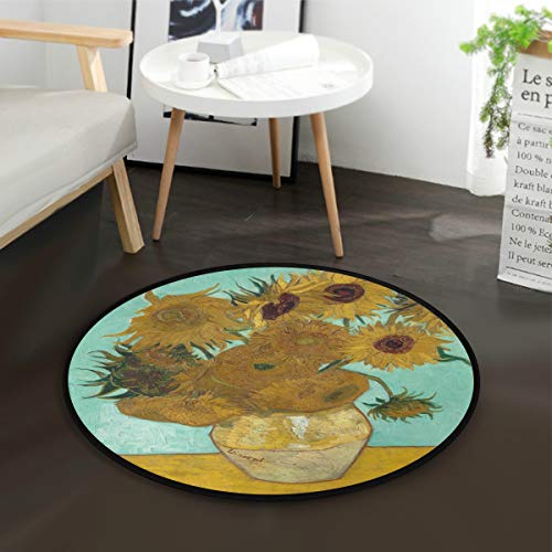 Mnsruu Teppich, Sonnenblumen Van Gogh Art Round Area Teppich für Wohnzimmer Badezimmer Fußmatte 36 "Durchmesser (92 cm) von Mnsruu