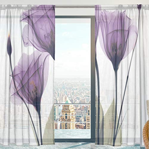 Mnsruu Vorhänge mit Blumen, durchsichtig, 213 cm lang, Voile, für Wohnzimmer/Schlafzimmer von Mnsruu