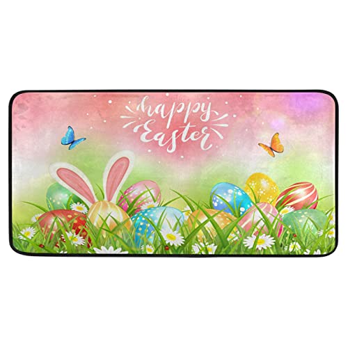 Osterteppiche Ostereier Gras Schmetterlinge Hasenohren Teppiche für Küche Badezimmer Zuhause Dekorative Fußmatte Kleine Teppich Matte 100 x 50 cm von Mnsruu