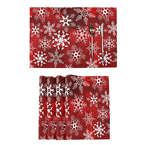 Weihnachtliche Tischsets 6er Set Weihnachten Rot Muster mit Schneeflocken Blume Platzset Tisch Platzsets für Esszimmer Küche Tisch Leicht zu reinigen Waschbar von Mnsruu