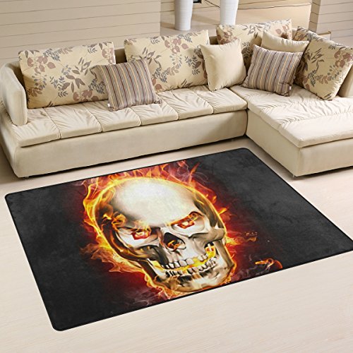 yibaihe leicht Bedruckt Bereich Teppich Teppich Fußmatte Dekorative Burning Skull wasserabweisend leicht zu reinigen für Wohnzimmer Schlafzimmer 80 x 51 cm von Mnsruu