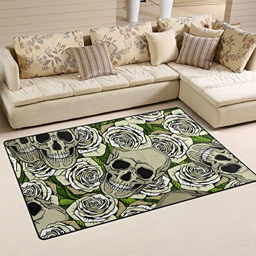 yibaihe leicht Bedruckt Bereich Teppich Teppich Fußmatte Dekorative Skulls und weißen Rosen Wasser einfach zu reinigen für Wohnzimmer Schlafzimmer 80 x 51 cm von Mnsruu