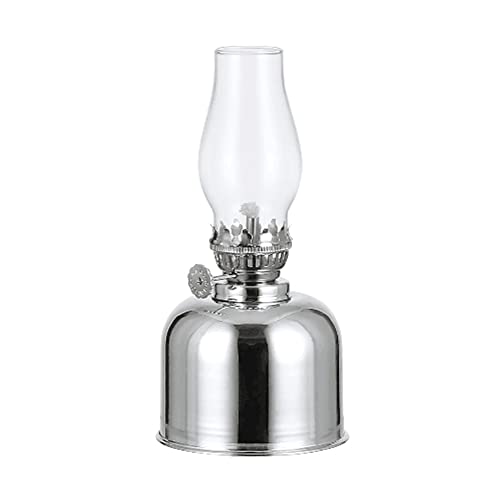 Moddeny öllampen Laterne, 7,48 * 3,34 Zoll Metall Glas öllampe, drinnen Retro petroleumlampe, für Schlafzimmer, Lernen, Restaurant von Winddicht Desktop-öl lampe (Farbe: Silber) von Moddeny