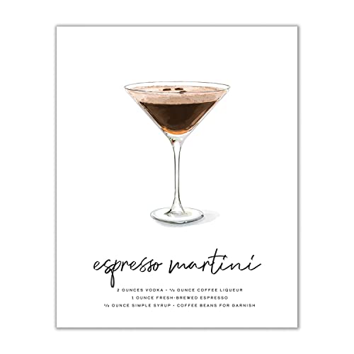 Espresso Martini Cocktail-Wandkunst, Mix & Match Barwagen-Dekoration, illustrierte Alkohol-Poster mit Cocktail-Rezepten, Bar-Wandkunst, Cocktail-Poster, Geschenke für Männer, 20,3 x 25,4 cm, ungerahmt von Modern Day Art