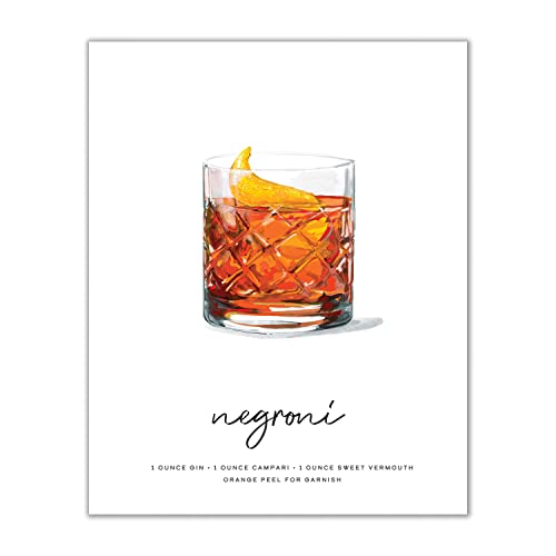 Negroni Cocktail-Wandkunst – Mix & Match Barwagen-Dekor – illustrierte Alkohol-Poster mit Cocktail-Rezepten – Bar-Wandkunst, Cocktail-Poster – Geschenke für Männer – 20,3 x 25,4 cm, ungerahmt von Modern Day Art