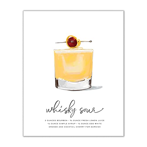 Whisky Sour Cocktail-Wandkunst, Mix & Match Barwagen-Dekoration, illustrierte Alkohol-Poster mit Cocktail-Rezepten, Bar-Wandkunst, Cocktail-Poster, Geschenke für Männer, 20,3 x 25,4 cm, ungerahmt von Modern Day Art