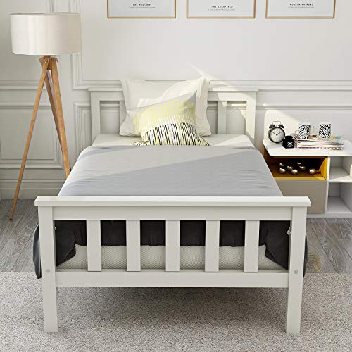 ModernLuxe- Kinderbett Einzelbett/Doppelbett Holzbett Bettgestell mit Lattenrost und Kopfteil Massivholzbett Kiefer Gästebett Bett Jugendbett von ModernLuxe