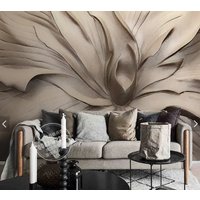 Großes 3D Blumen Wandbild, Beige Tapete, Temporäre Tapete Florale von ModernMuralForYou