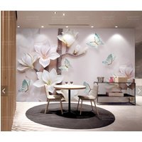 Magnolie Tapete Schälen Und Aufkleben, Rosa Tapete, Großes Wandbild Blumen, Blumenwandbild, Vinyltapete, Leinwand von ModernMuralForYou