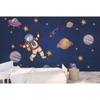 Moderne Kinderzimmer Tapete Abziehen Und Aufkleben, Riesen Wandbild, Weltraum Für Jungen, Kosmonaut Wandbild von ModernMuralForYou