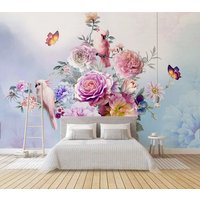 Rosen Tapete Schälen Und Aufkleben 3D Wandbild, Große Wand Blumen Tapete, Floral Vinyl Leinwand von ModernMuralForYou
