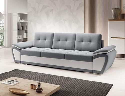 MODERNO Enzo 3-Sitzer Sofa mit Schlaffunktion Couch Schlafsofa mit Bettkasten Schlafcouch Moderne Möbel ins Wohnzimmer Sofagarnituren Veloursstoff Steppsofa Grau Weiß MODERNO Enzo 3-Sitzer Sofa mit Schlaffunktion Couch Schlafsofa mit Bettkasten Schlafcouch Moderne Möbel ins Wohnzimmer Sofagarnituren Veloursstoff Steppsofa Grau Weiß von Moderno Meble