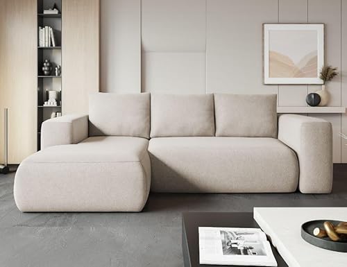 MODERNO Ecksofa mit Schlaffunktion und Bettkasten LAMBI - Sofa mit 3 Sitzen und Robusten Überzug - Schlafcouch L-Form - Modern Couch 266x164x89 cm - Ecke Links Hell Beige MODERNO Ecksofa mit Schlaffunktion und Bettkasten LAMBI - Sofa mit 3 Sitzen und Robusten Überzug - Schlafcouch L-Form - Modern Couch 266x164x89 cm - Ecke Links Hell Beige von Moderno Meble