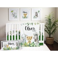 Bettwäsche-Set Für Jungen, Safari-Baby-Kinderzimmer, Dschungel, Elefant, Löwe, Zebra, Tiere, Geschenk Personalisiertes Bettlaken, Babydecke von ModifiedTot