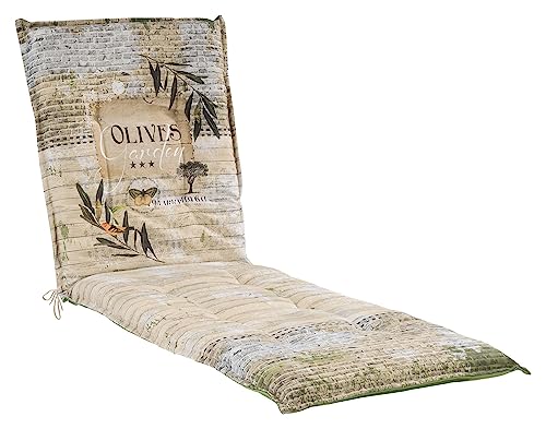 Möbel Jack Liegenauflage - 190 x 60 cm - Beige - Grün - Baumwolle - Polyester - Olivenmotiv - Polsterauflagen für Sonnenliege Gartenliege von Möbel Jack