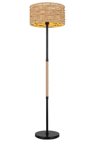 Stehlampe - Braun - Schwarz - Hanfseil - Metall - H 147 cm von Möbel Jack