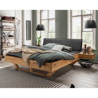 Wildeiche Bett mit Polsterkopfteil in Anthrazit 43 cm Einstiegshöhe von Möbel4Life