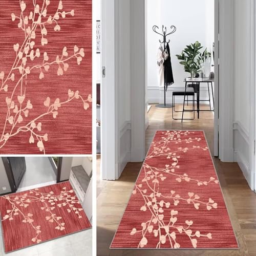 Rot Läufer Teppich Lang Vintage Flur Läufer rutschfest Waschbar 80x350cm Modern Blattmuster Dauerhaft Läuferteppich TeppichLäufer Küchen Korridor Polyester Anpassbar Meterware Rot Läufer Teppich Lang Vintage Flur Läufer rutschfest Waschbar 80x350cm Modern Blattmuster Dauerhaft Läuferteppich TeppichLäufer Küchen Korridor Polyester Anpassbar Meterware von Mogetal