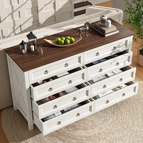Moimhear Kommode, weißes Sideboard mit Schubladengriffen aus Aluminium, Platte aus Walnussholz, geeignet für Schlafzimmer, Wohnzimmer, 8 geräumige Schubladen Moimhear Kommode, weißes Sideboard mit Schubladengriffen aus Aluminium, Platte aus Walnussholz, geeignet für Schlafzimmer, Wohnzimmer, 8 geräumige Schubladen von Moimhear