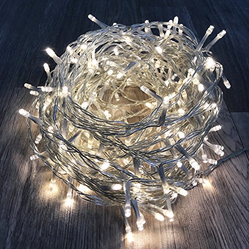 96er LED-Lichterkette warmweiß innen & außen mit Trafo Kabel transparent von Mojawo