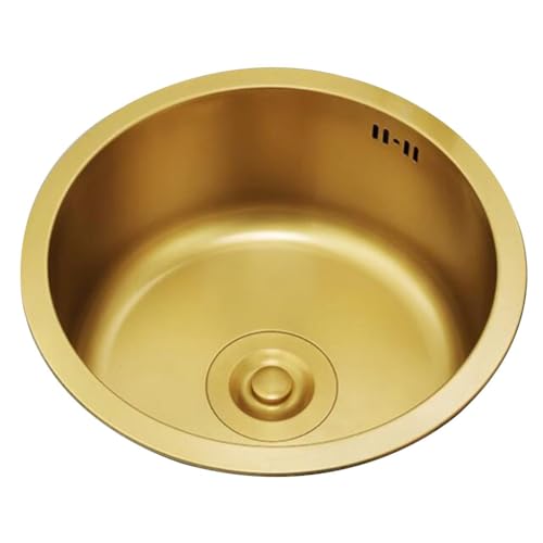 Küchenspülen Rundes Waschbecken Aus Goldfarbenem Edelstahl Bar-Balkon, Mini, Kleine Größe, Einzelschlitz Gemüsewaschbecken Unter Der Theke Spülbecken (Color : Gold, S : 32 * 32 * 20cm) von Mokid