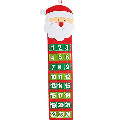 Molinter Adventskalender Weihnachten Kalender Filz 3D Hängenden Weihnachtsmann Schneemann 24 Tage Countdown bis für Tür Wand Dekoration (Weihnachtsmann) von Molinter