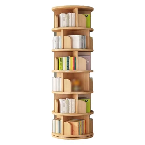 360-Grad-Bücherregal Aus Holz 3/4/5/6 Ebenen 360° Display Bodenstehendes Bücherregal Aus Holz Bodenstehendes Bücherregal Für Kinder Und Erwachsene (Color : Wood Color, S : 46 * 194cm) von MollyYou