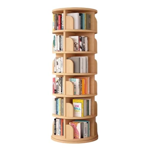 360-Grad-Bücherregal Aus Holz 5/6-stufiges Bodenstehendes Bücherregal Aus Holz Lagerregal Für Wohnzimmer Schlafzimmer Und Büro (Color : Wood Color, S : 50 * 194cm) von MollyYou