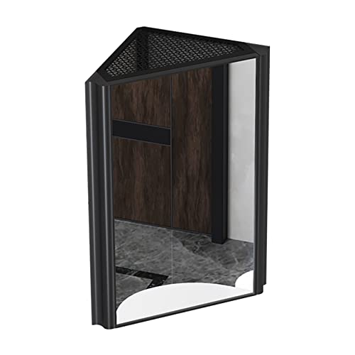 Badezimmer-Eckspiegelschrank, Dreieckiger Aluminium-Spiegelschrank, Wandmontierter Toilettenartikel-Spind – Platzsparend (Color : Black, S : 33 * 33 * 63cm) von MollyYou