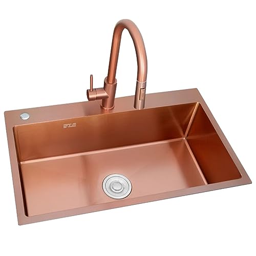 Roségoldenes Waschbecken Aus Edelstahl Mit Einer Schüssel Einzelschüssel for Die Haushaltsküche Mit Zughahn 21 Cm Tiefes Handgefertigtes Küchenspüle (Color : Rose gold, S : 60 * 45 * 21cm) von MollyYou