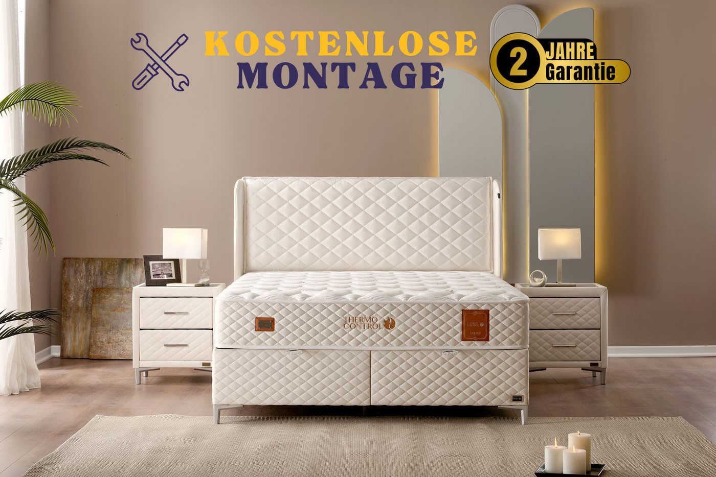 gowoll Boxspringbett Stauraumbett inkl. Matratze Boxspringbett 180x200 - 90x200 Thermo von gowoll