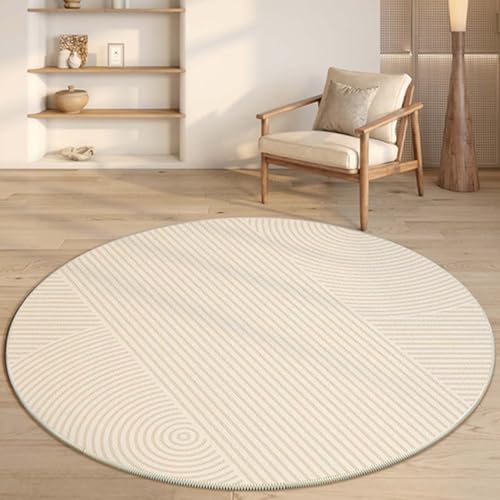 Teppich, Wohnzimmer, rund, groß, Schlafzimmer, Nachttisch, Zuhause, Sofa, Bürostuhl, Niederflor-Teppich mit rutschfester Unterseite, abstrakte Cremeoptik, wasserdichte Bodenmatte (100 x 100 cm, B) von Monbaer