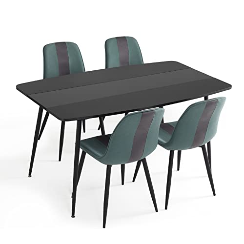 Mondeer Essgruppe, Moderner Esstisch und Polsterstuhl 4 mit Metallbeinen für Esszimmer Küche Wohnzimmer, B150 x H76,5 x T85 cm, Schwarz von Mondeer