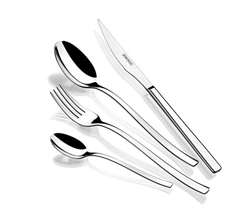 Monix Genova Besteck-Set, 24-teilig, mit Steakmesser, Edelstahl 18/10, modernes Design, glänzend poliert, Dicke 2,5 mm, für 6 Personen von Monix