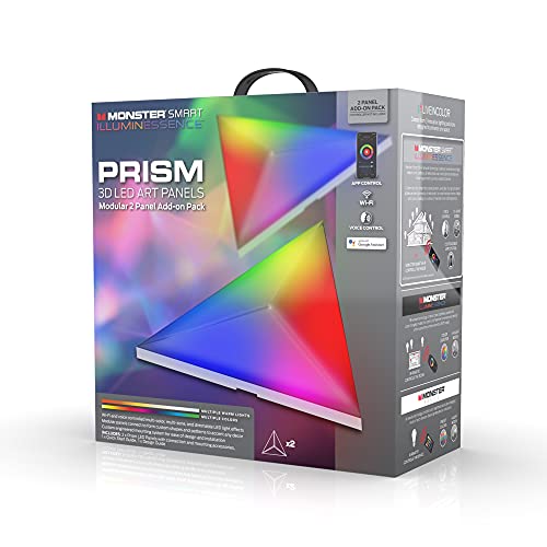 Monster Illuminessence Smart Prism 2 Zusätzliche Led-Panels für Starter Kit, 2 Zusätzliche Lichpaneele, Prism 3D dreieckige Led Art Pannel, Wandbeleuchtung, Modular Panele von Monster