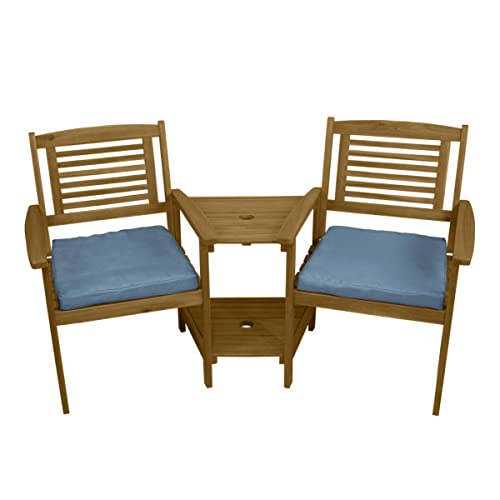 Doppel Gartenbank mit Tisch Loveseat Wetterfest 2-Sitzer Akazie Adirondack Liebessitz Sitzbank Sonnenschirmloch Ecksitz Eckbank Terrasse Balkon Gartenmöbel 320kg Kapazität Akazienholz 2 GRATIS Kissen von Monster Shop